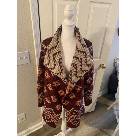 Aztec Maroon Fluffy Sweater Size M - Picture 4 of 4